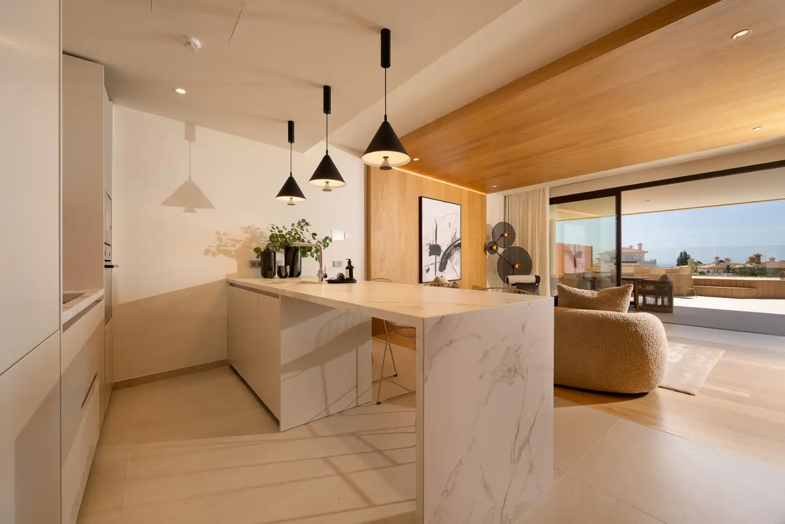 Wohnzimmer von Wohnungen zum Verkauf in Fuengirola mit Klimaanlage, Terrasse und Schwimmbad