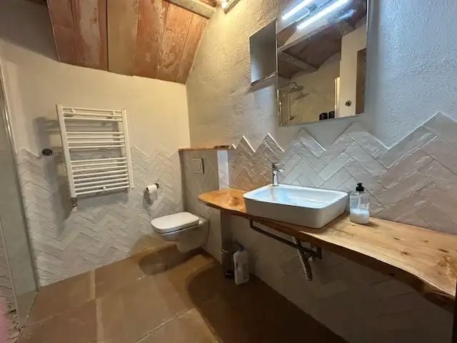 Baño de Finca rústica de alquiler en Vallgorguina con Calefacción, Jardín privado y Piscina