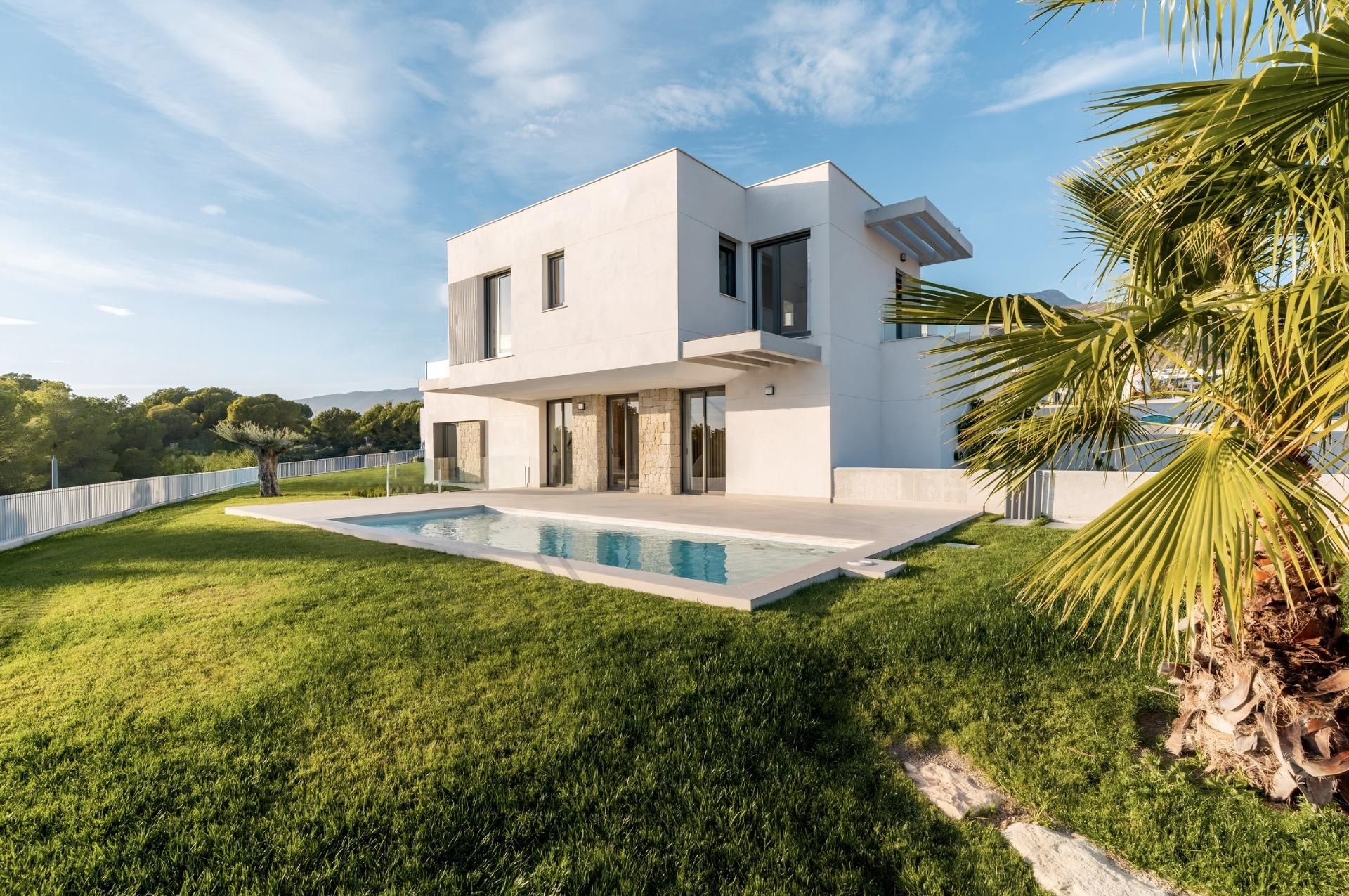 Vista exterior de Casa o xalet en venda en Finestrat amb Jardí privat, Terrassa i Piscina