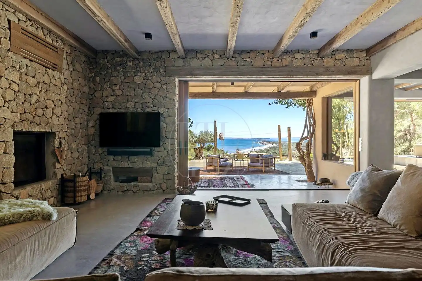 Wohnzimmer von Haus oder Chalet zur Miete in Sant Josep de sa Talaia mit Klimaanlage, Privatgarten und Schwimmbad