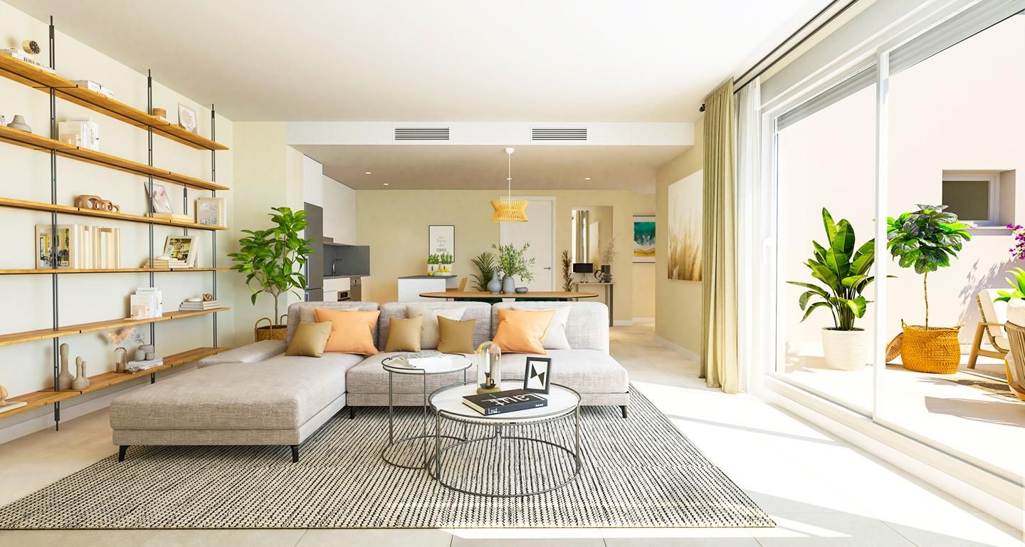 Sala d'estar de Apartament en venda en Estepona amb Aire condicionat, Calefacció i Jardí privat