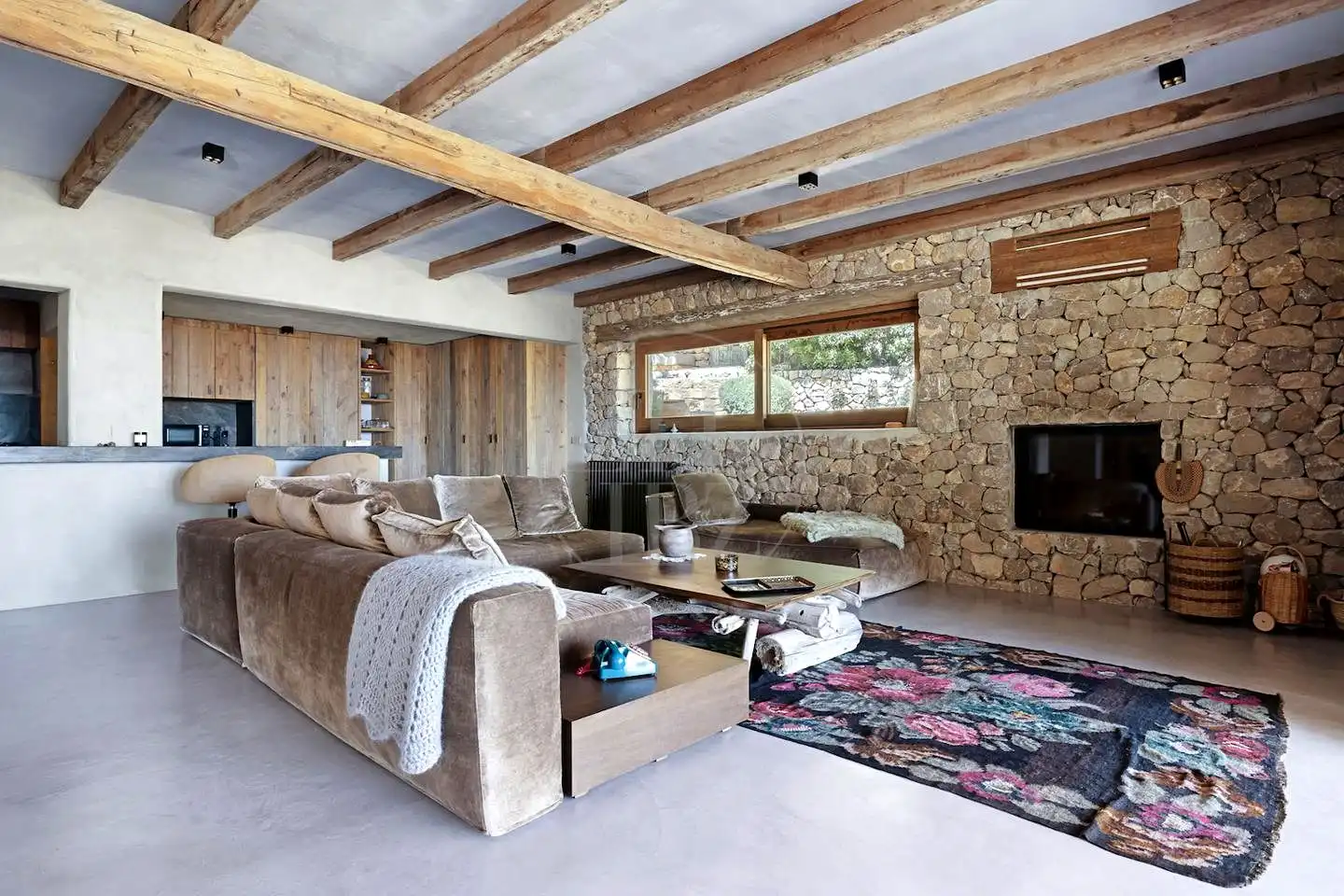 Wohnzimmer von Haus oder Chalet zur Miete in Sant Josep de sa Talaia mit Klimaanlage, Privatgarten und Schwimmbad