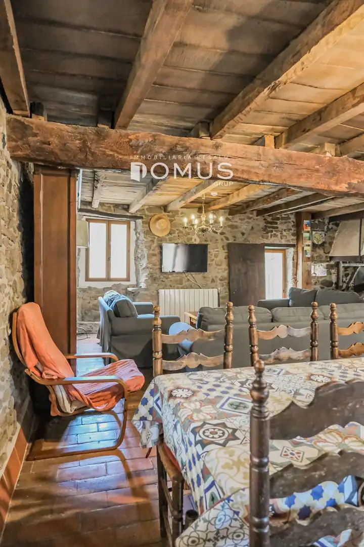 Sala de estar de Finca rústica en venta en Santa Pau con Calefacción, Parquet y Piscina