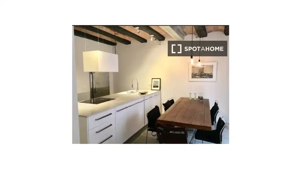 Cuina de Apartament per a compartir en Sabadell amb Aire condicionat, Terrassa i Moblat