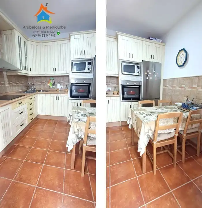 Küche von Einfamilien-Reihenhaus zum Verkauf in Arucas mit Ofen, Mikrowelle und Balkon