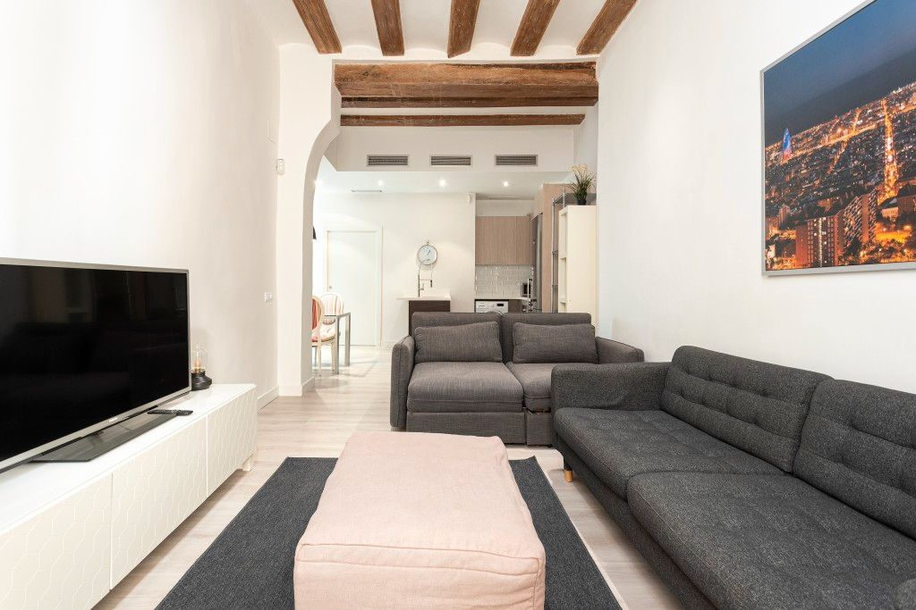 Living room of Apartment for sale in  Barcelona Capital  with Air Conditioner, Parquet flooring and Furnished