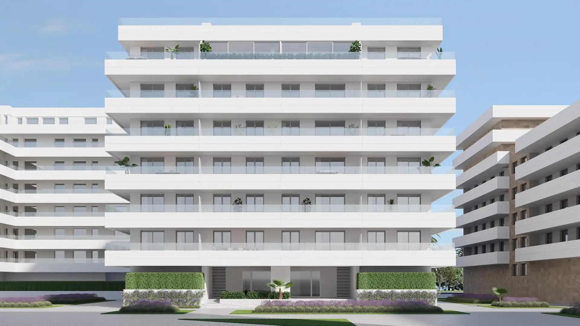 Außenansicht von Wohnungen zur Miete in Marbella mit Klimaanlage, Terrasse und Schwimmbad