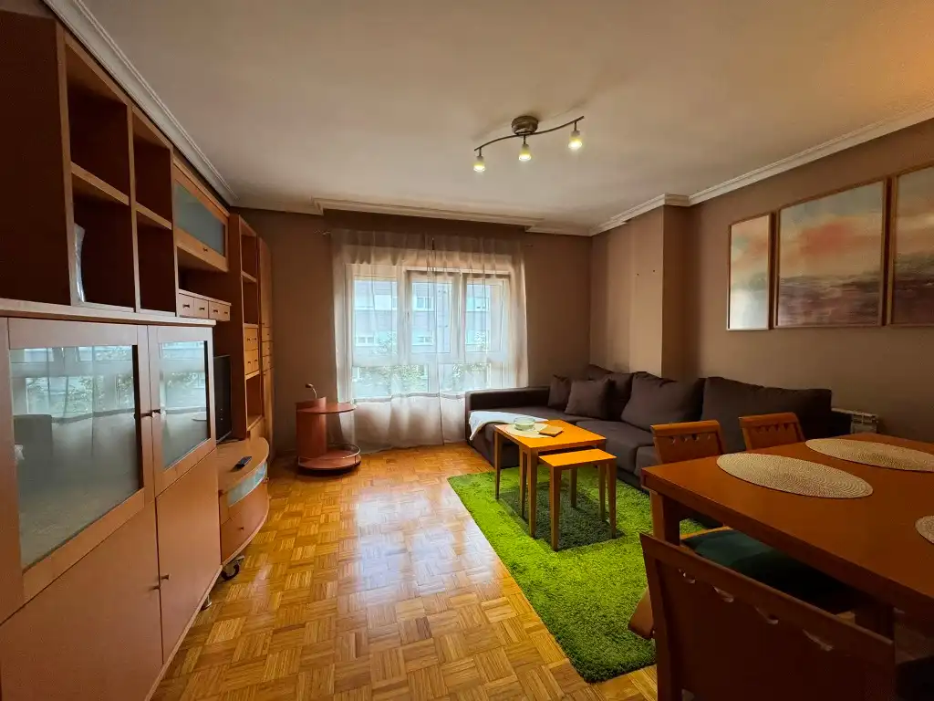 Sala d'estar de Pis de lloguer en Gijón  amb Calefacció, Parquet i Moblat
