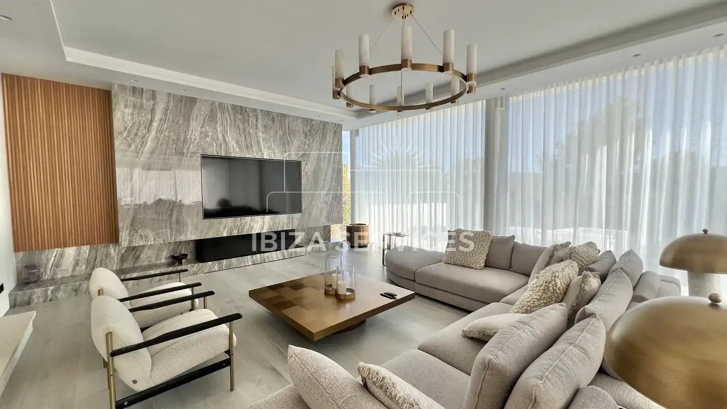 Sala d'estar de Casa o xalet en venda en Santa Eulària des Riu amb Aire condicionat, Jardí privat i Piscina