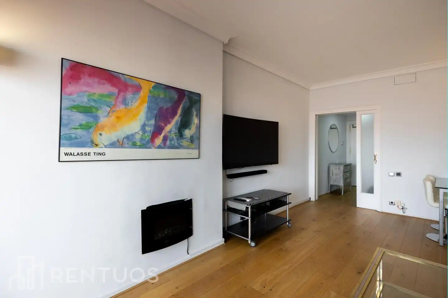 Wohnzimmer von Dachboden zur Miete in Madrid mit Klimaanlage, Parkett und Terrasse