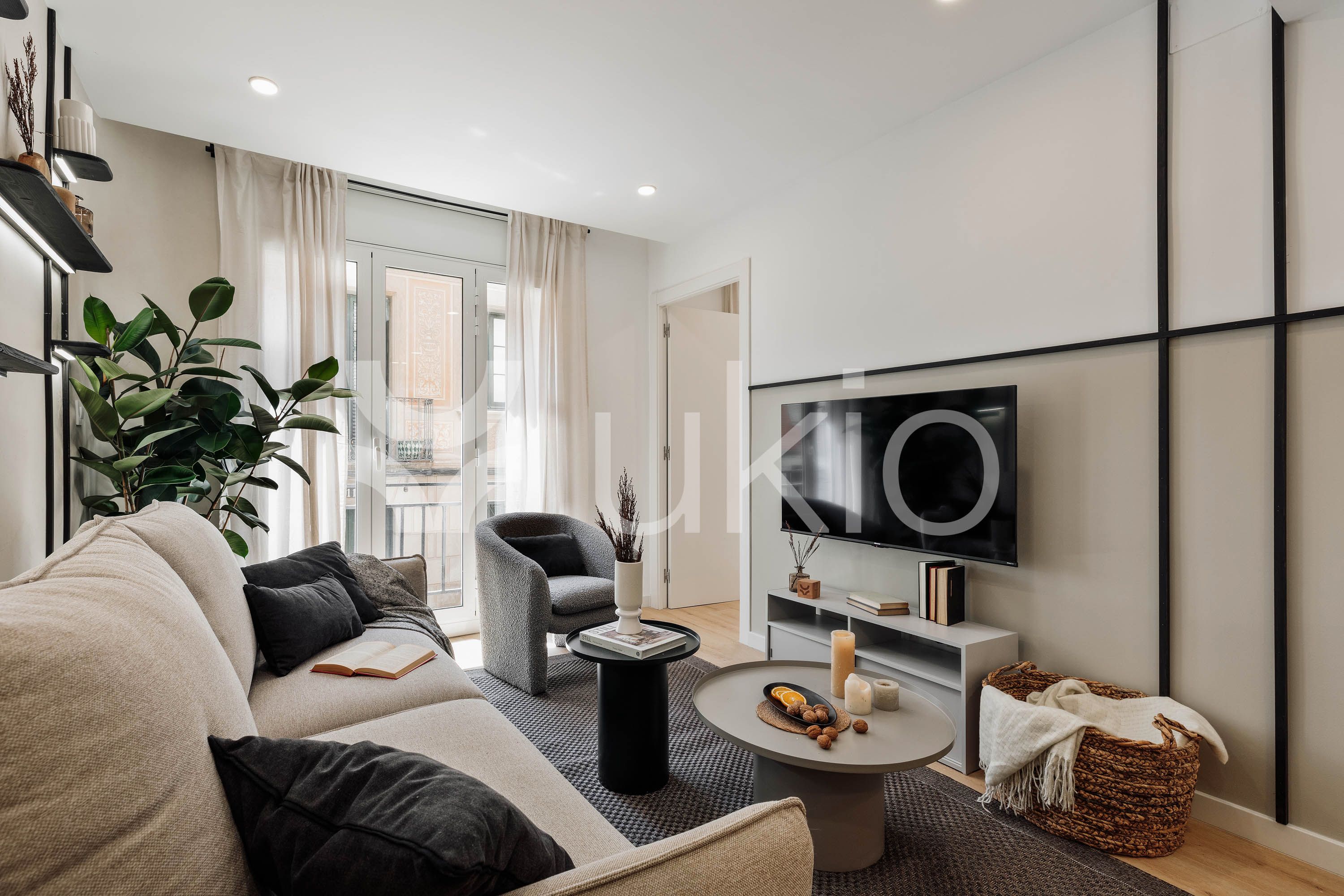 Sala d'estar de Apartament de lloguer en  Barcelona Capital amb Aire condicionat, Calefacció i Moblat