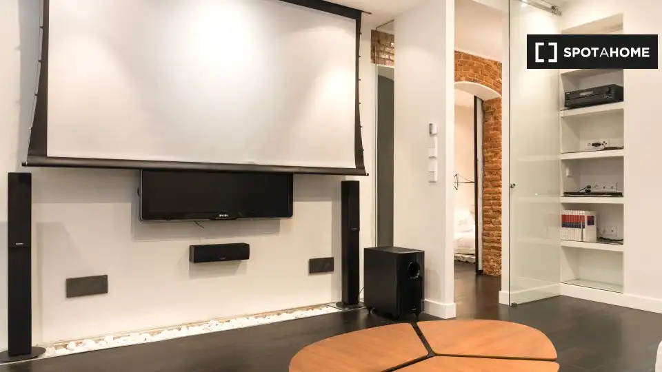 Sala de estar de Estudio para compartir en Madrid con Aire acondicionado, Terraza y Amueblado