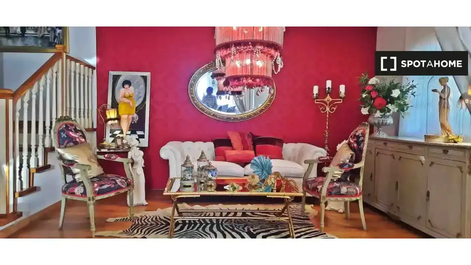 Sala de estar de Apartamento para compartir en Torrelodones con Aire acondicionado, Terraza y Amueblado