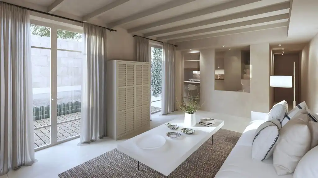 Sala de estar de Finca rústica en venta en Pollença con Jardín privado y Terraza