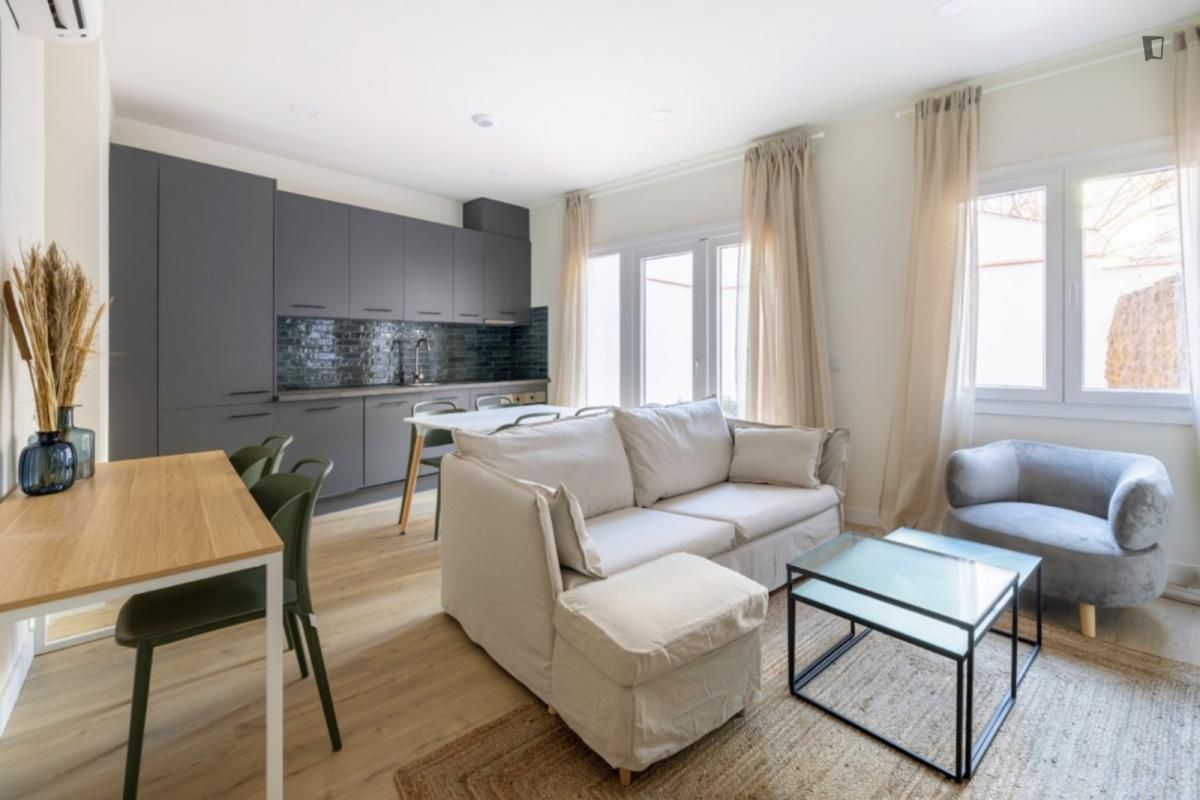 Sala d'estar de Apartament de lloguer en  Madrid Capital amb Aire condicionat, Moblat i Forn