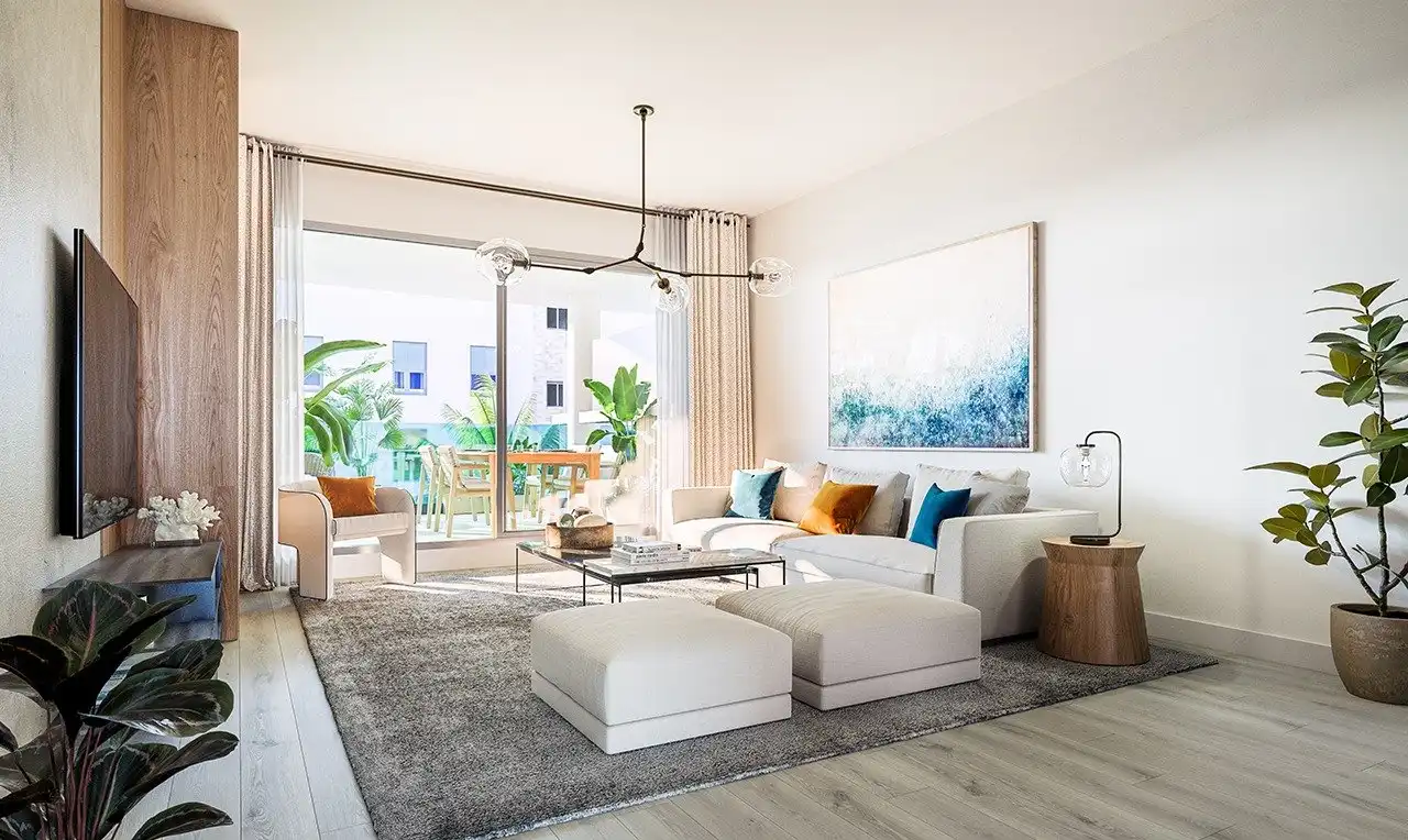 Wohnzimmer von Wohnungen zum Verkauf in Mijas mit Privatgarten, Terrasse und Abstellraum