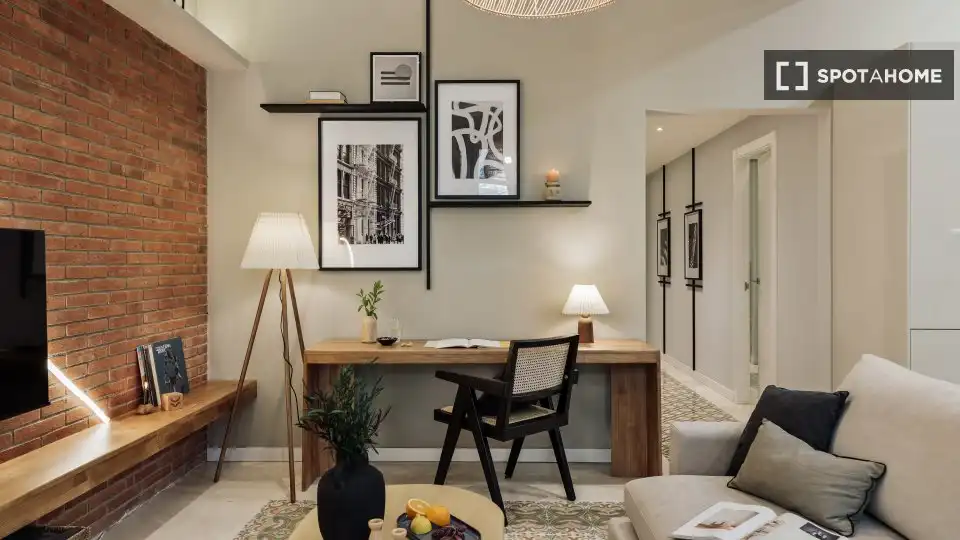 Sala d'estar de Apartament per a compartir en Barcelona amb Aire condicionat, Terrassa i Moblat