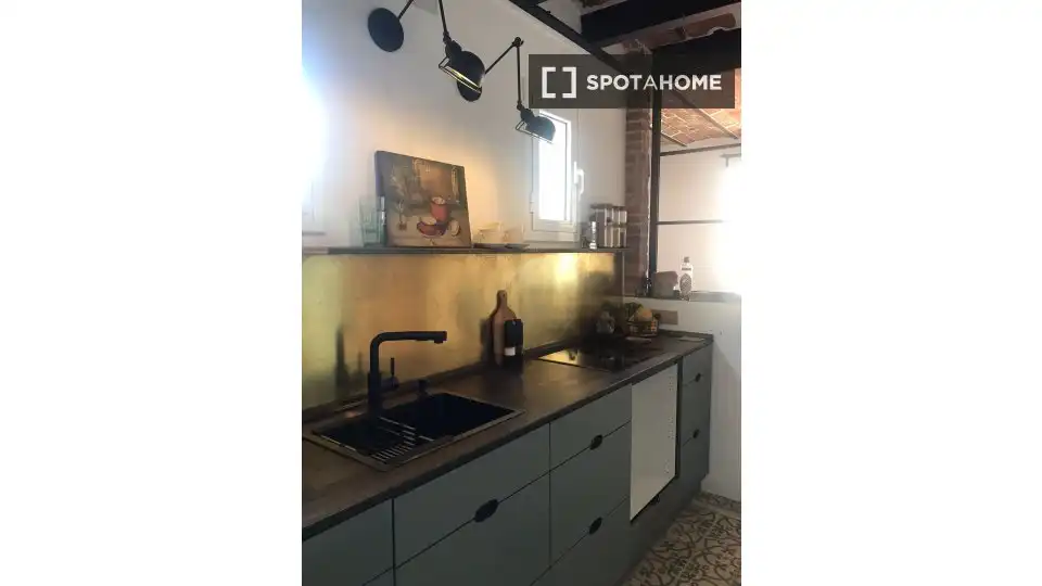 Cuina de Apartament per a compartir en Barcelona amb Aire condicionat, Calefacció i Terrassa