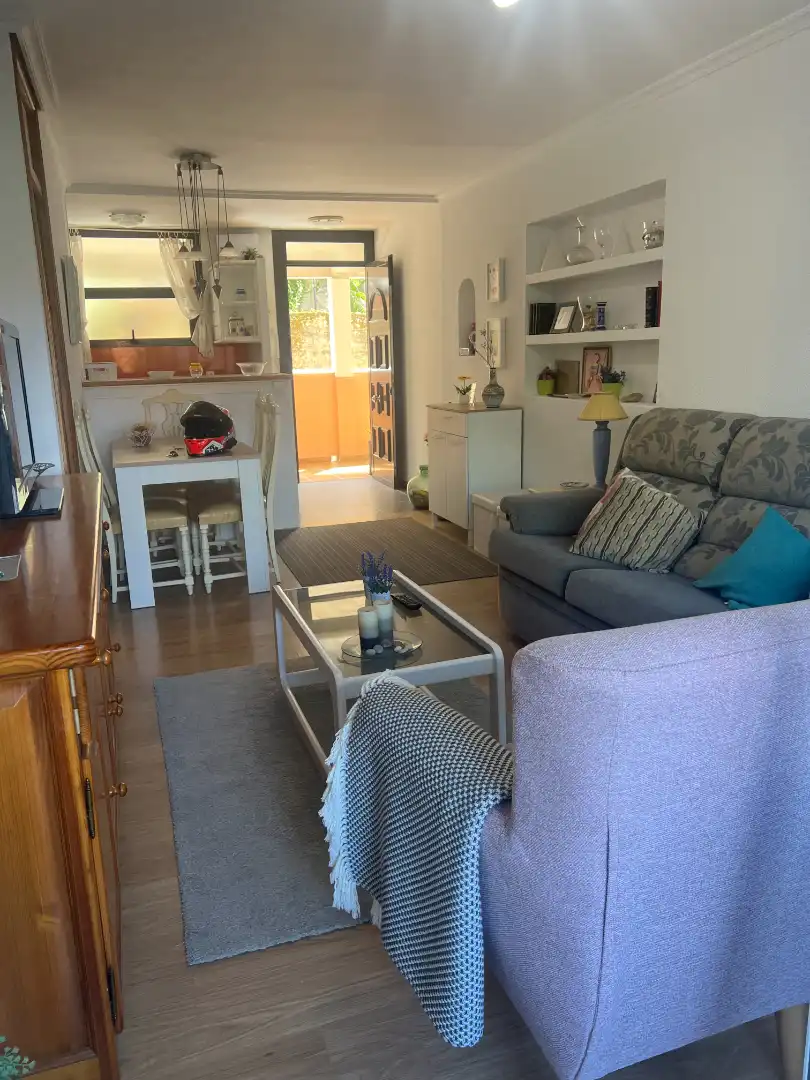 Sala d'estar de Pis en venda en Baiona amb Jardí privat, Moblat i Forn