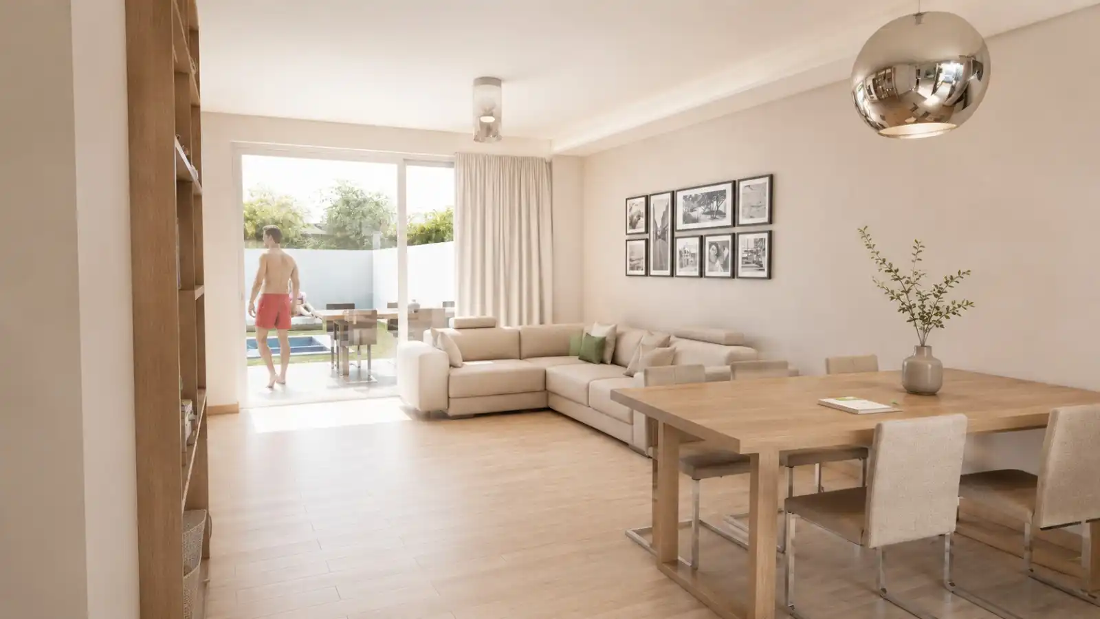 Wohnzimmer von Einfamilien-Reihenhaus zum Verkauf in Antigua mit Klimaanlage, Privatgarten und Terrasse