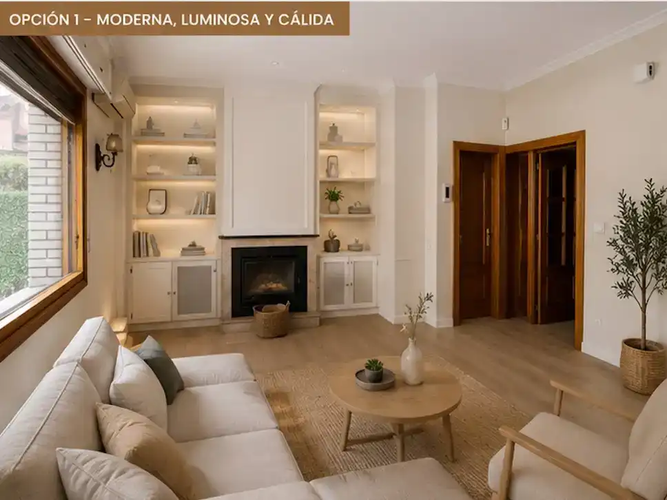 Sala d'estar de Pis en venda en Nuevo Baztán amb Aire condicionat, Jardí privat i Parquet