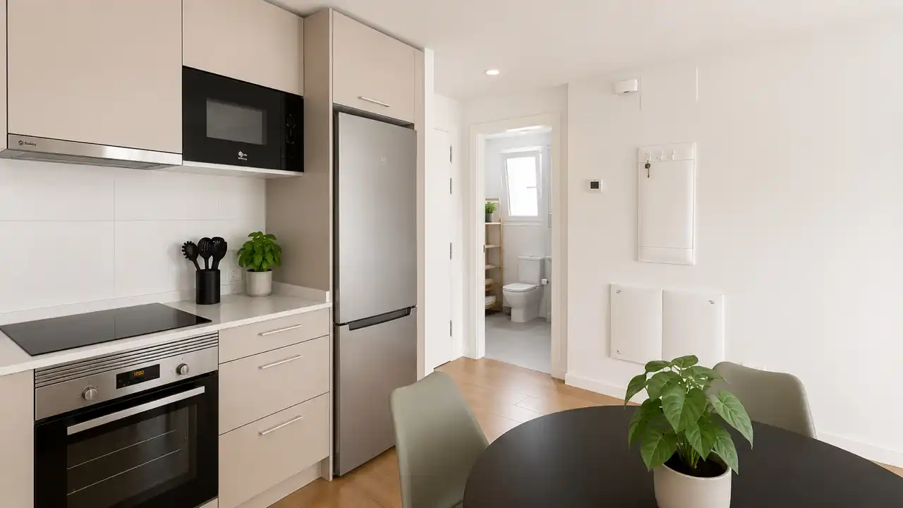 Cocina de Apartamento de alquiler en Marbella con Aire acondicionado, Calefacción y Terraza