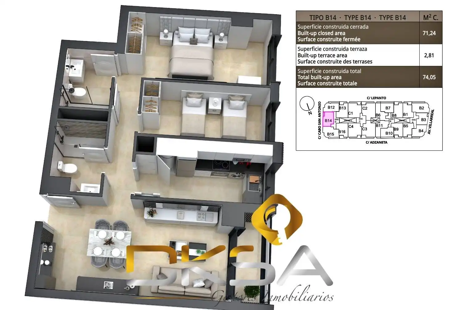 Piso en venta en Castellón de la Plana / Castelló de la Plana con Aire acondicionado, Calefacción y Jardín privado