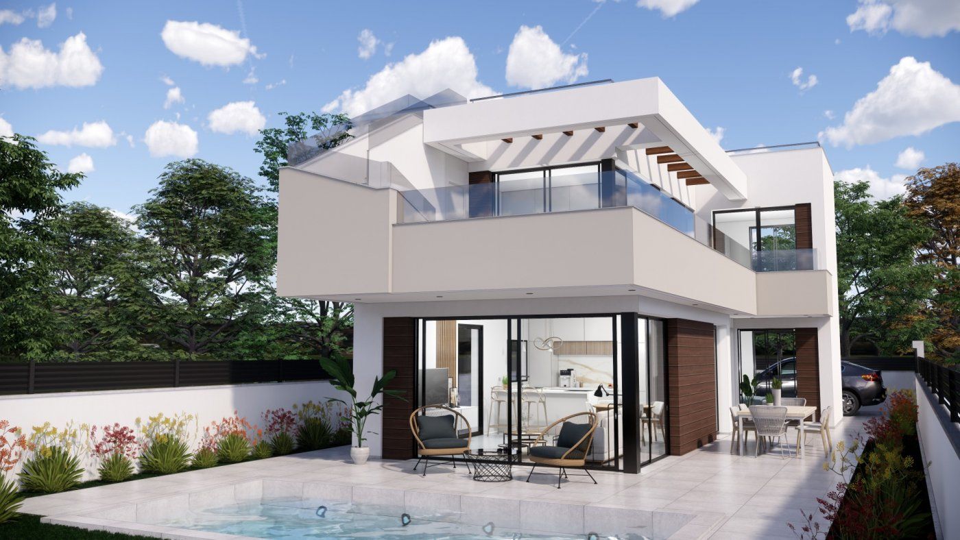 Vista exterior de Casa o xalet en venda en Pilar de la Horadada amb Jardí privat, Terrassa i Piscina