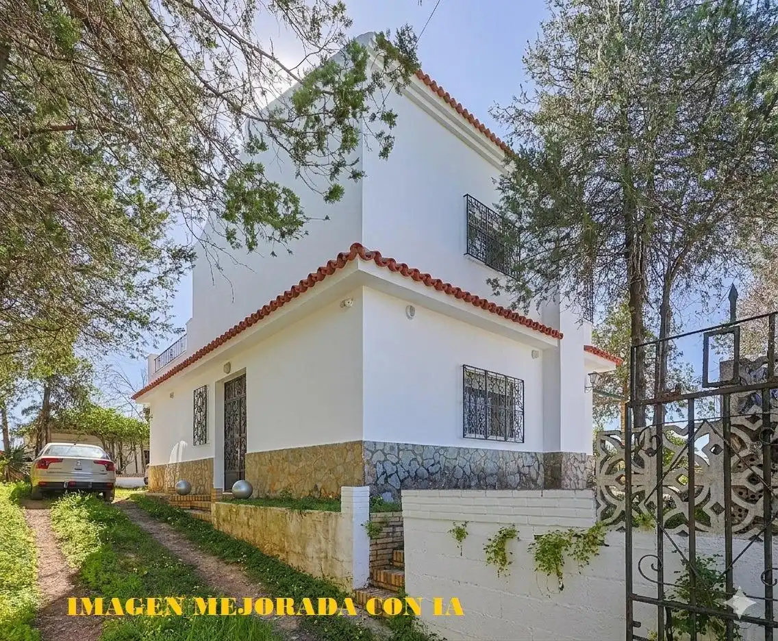 Vista exterior de Casa o xalet en venda en Sanlúcar la Mayor amb Aire condicionat i Piscina