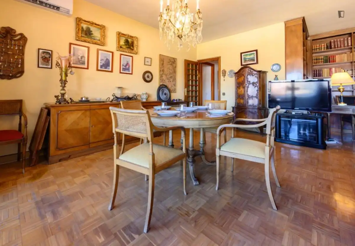 Menjador de Apartament de lloguer en Madrid amb Aire condicionat, Moblat i Forn