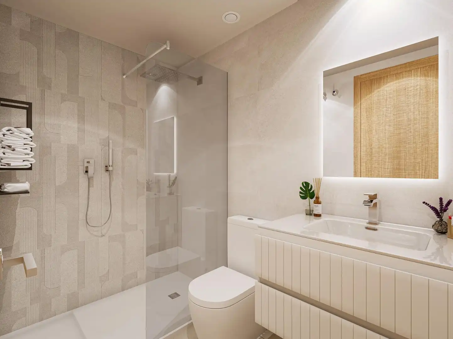 Badezimmer von Erdgeschoss zum Verkauf in Manilva mit Klimaanlage, Terrasse und Abstellraum