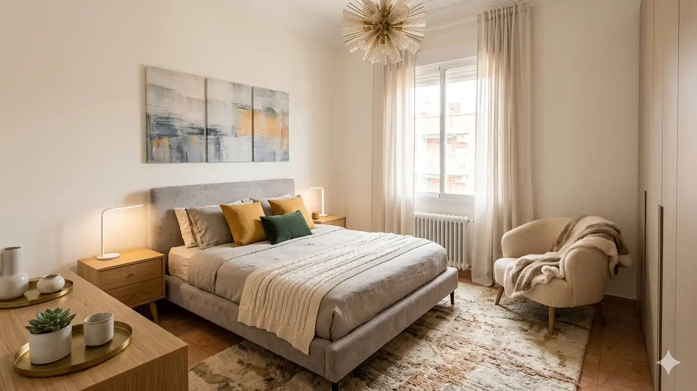 Bedroom of Flat for sale in Madrid  with Heating, Furnished and Balcony