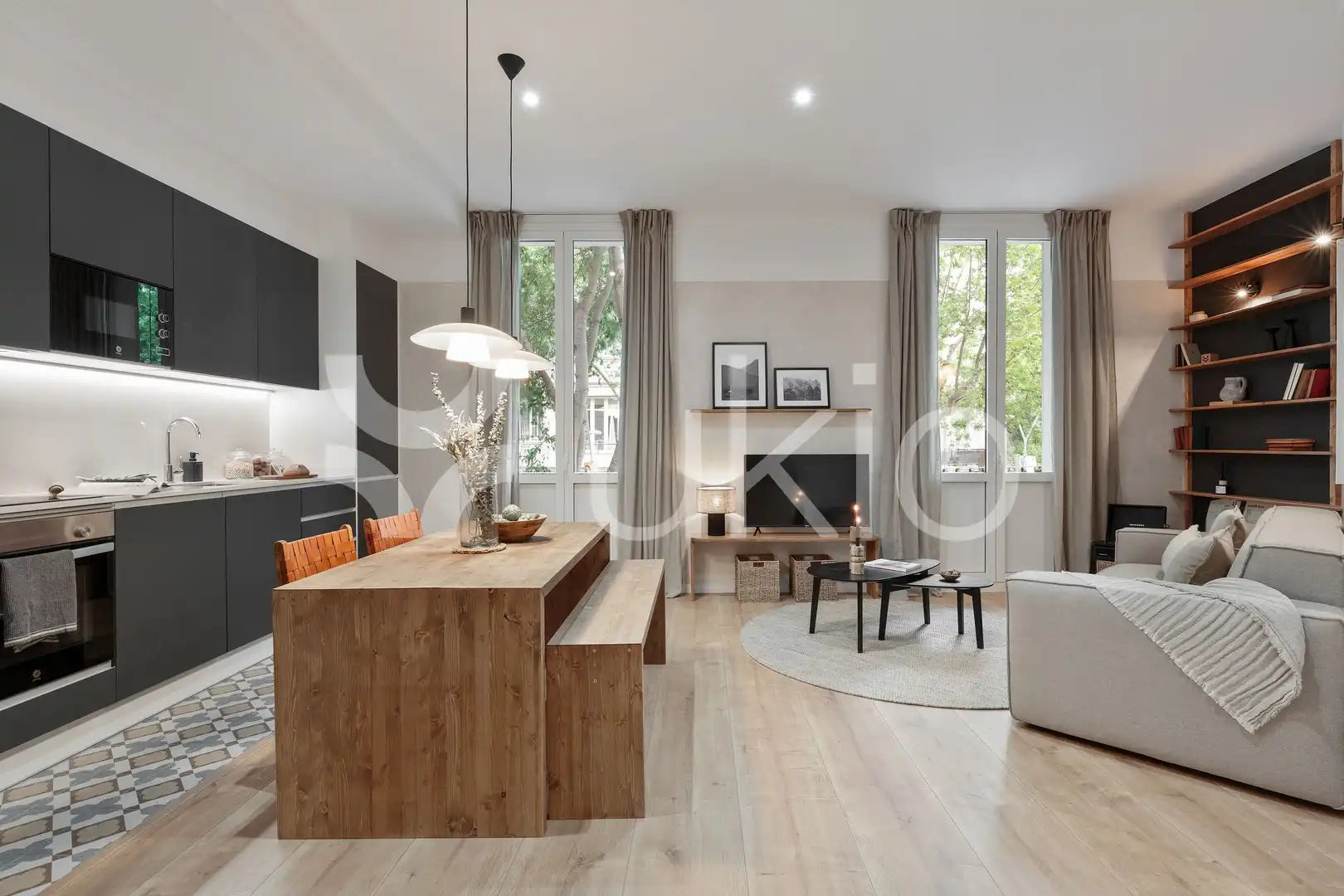 Sala de estar de Apartamento de alquiler en Barcelona con Aire acondicionado, Calefacción y Amueblado