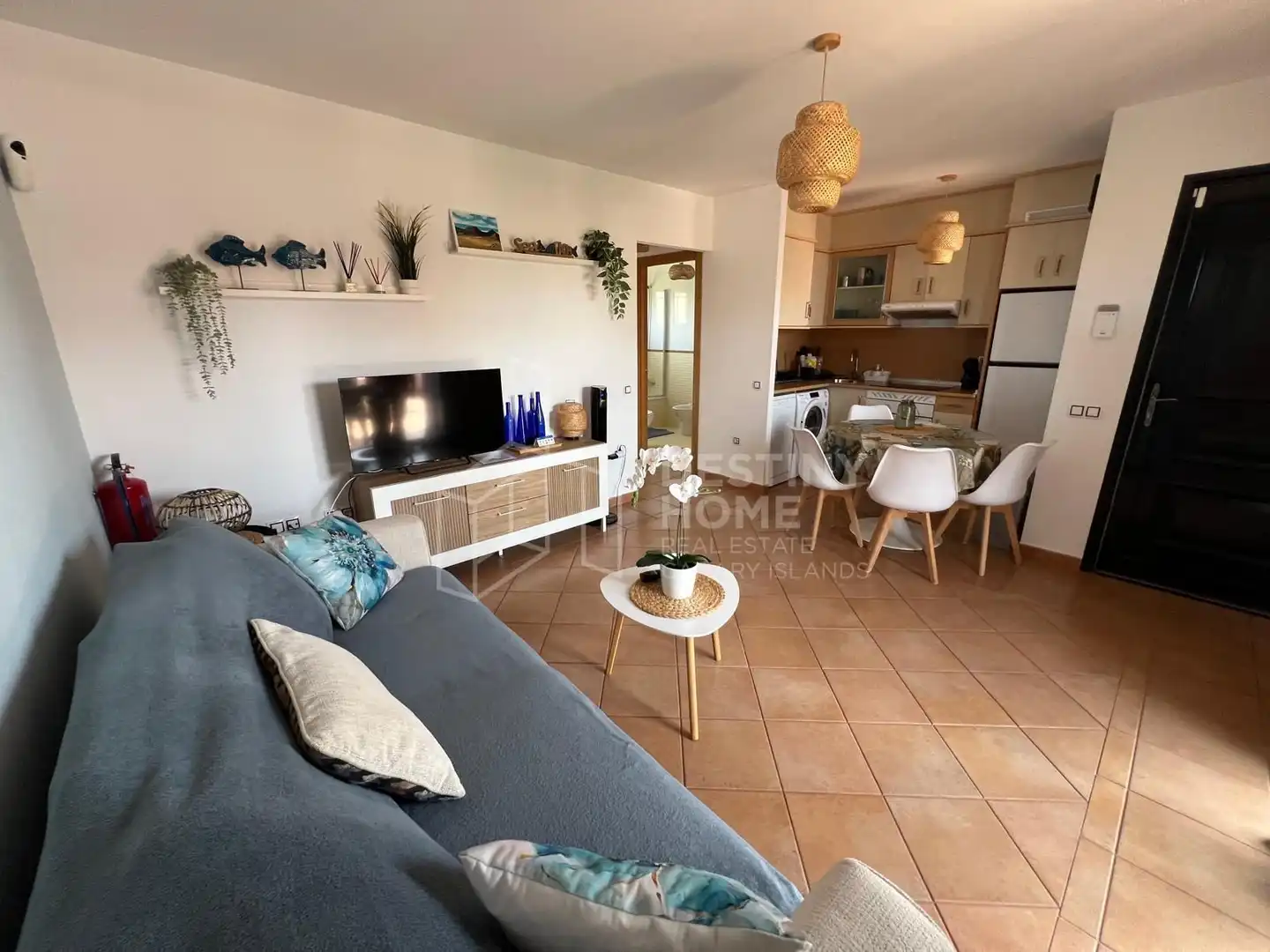 Sala d'estar de Casa adosada en venda en La Oliva amb Jardí privat, Terrassa i Moblat