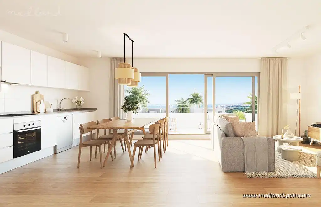 Wohnzimmer von Wohnungen zum Verkauf in Estepona mit Klimaanlage, Heizung und Terrasse