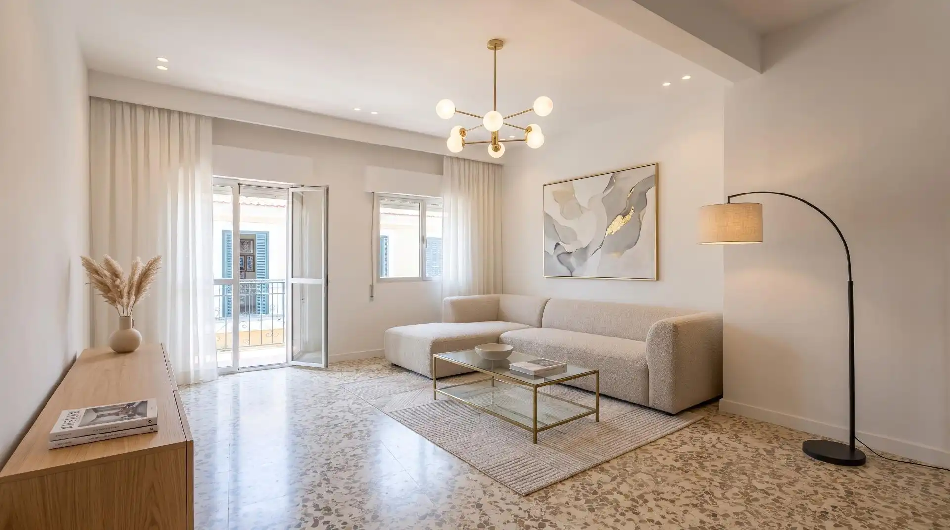 Sala de estar de Casa adosada en venta en Sanlúcar la Mayor con Aire acondicionado, Calefacción y Terraza