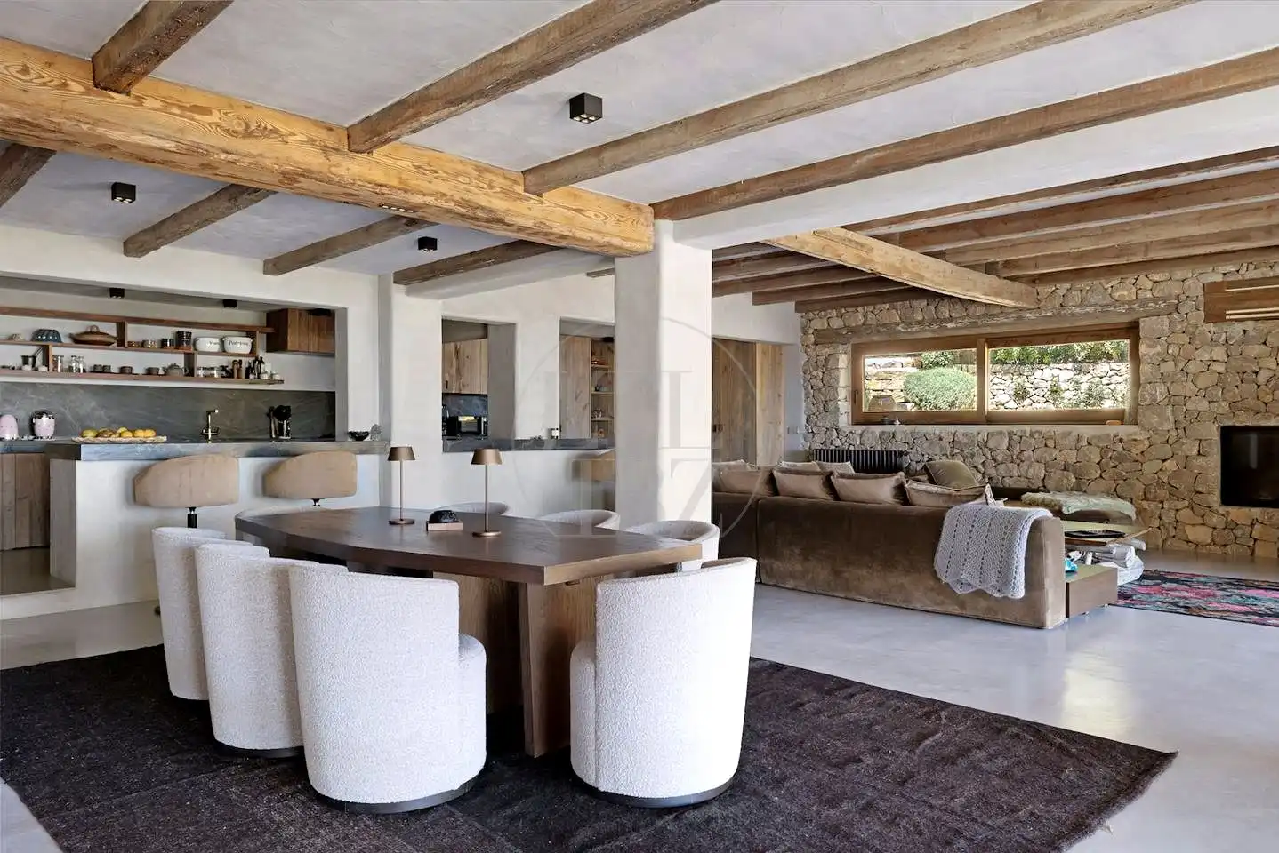 Wohnzimmer von Haus oder Chalet zur Miete in Sant Josep de sa Talaia mit Klimaanlage, Privatgarten und Schwimmbad