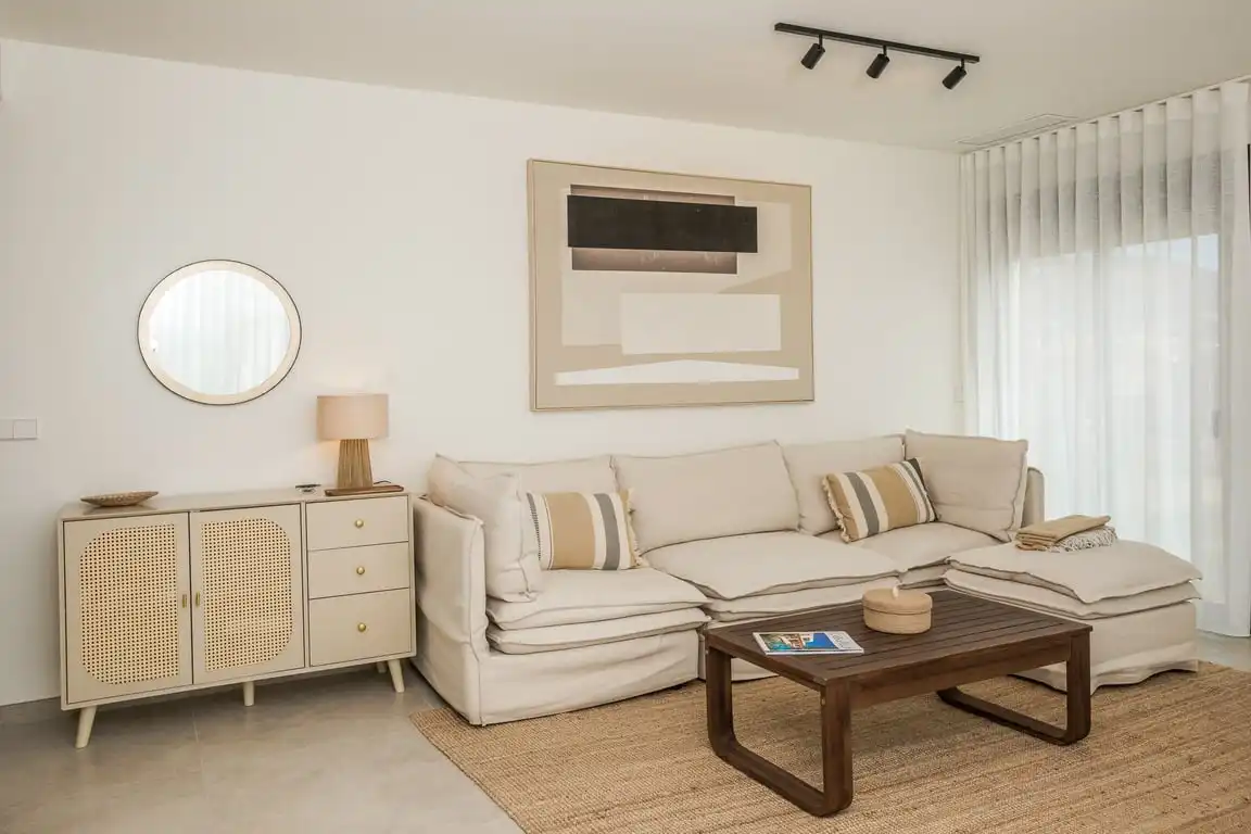 Wohnzimmer von Wohnungen zur Miete in Jávea / Xàbia mit Klimaanlage, Privatgarten und Schwimmbad