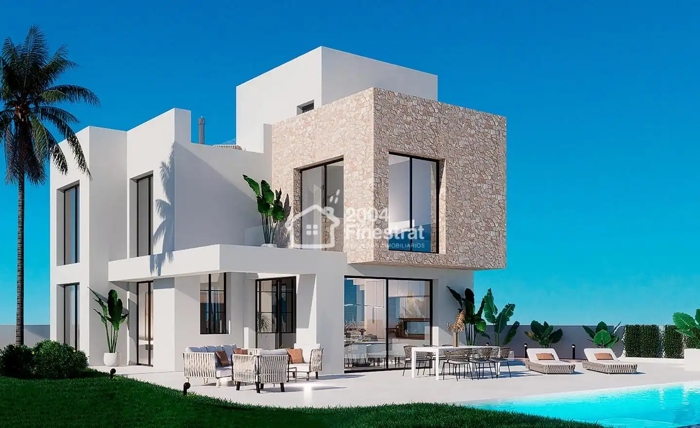 Vista exterior de Casa o xalet en venda en Finestrat amb Aire condicionat, Jardí privat i Terrassa