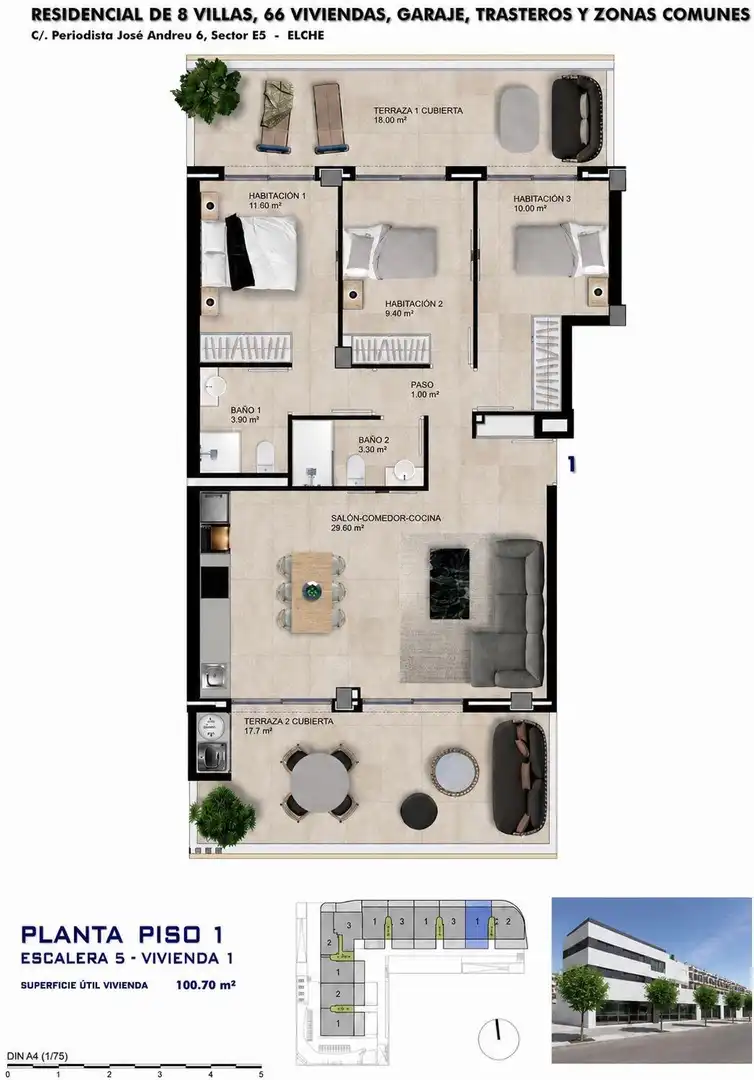 Piso en venta en Elche / Elx con Aire acondicionado, Calefacción y Terraza