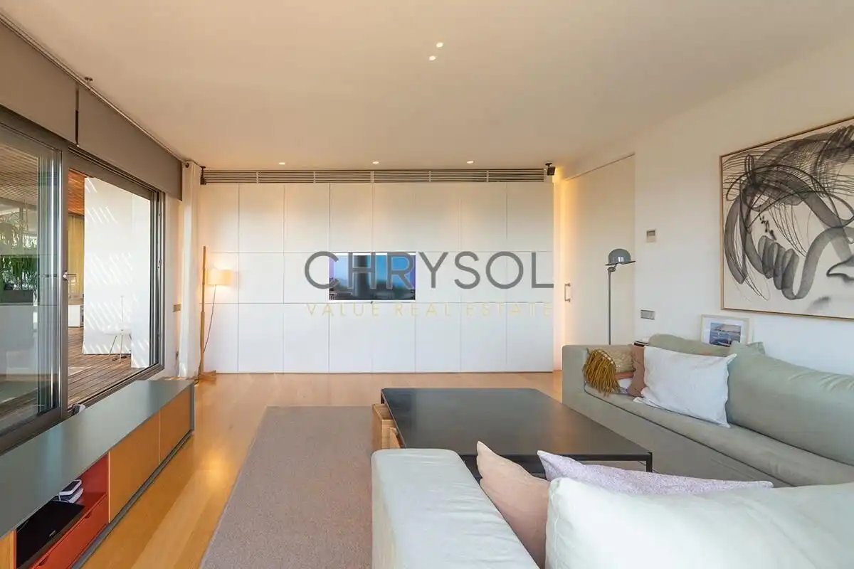 Sala d'estar de Àtic en venda en Barcelona amb Aire condicionat, Parquet i Terrassa