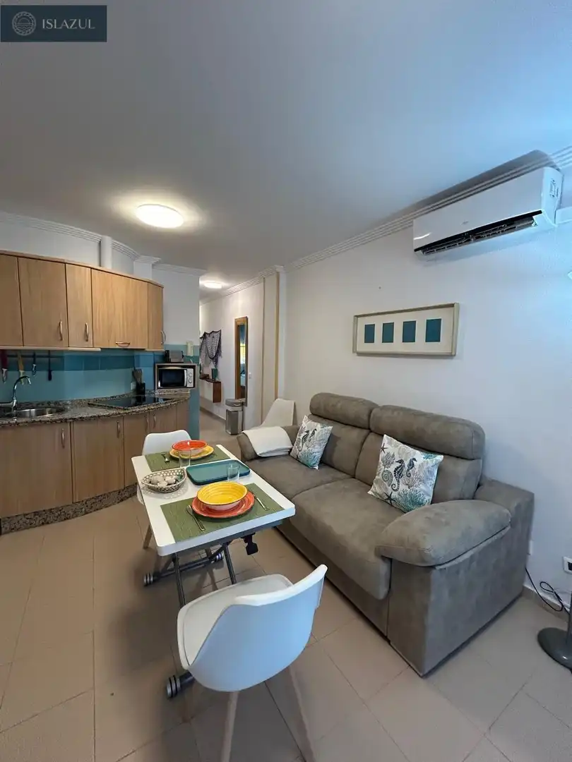 Sala d'estar de Pis de lloguer en Isla Cristina amb Aire condicionat, Jardí privat i Terrassa