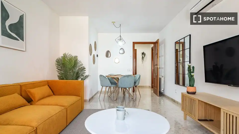 Sala d'estar de Pis per a compartir en L'Hospitalet de Llobregat amb Aire condicionat, Calefacció i Moblat