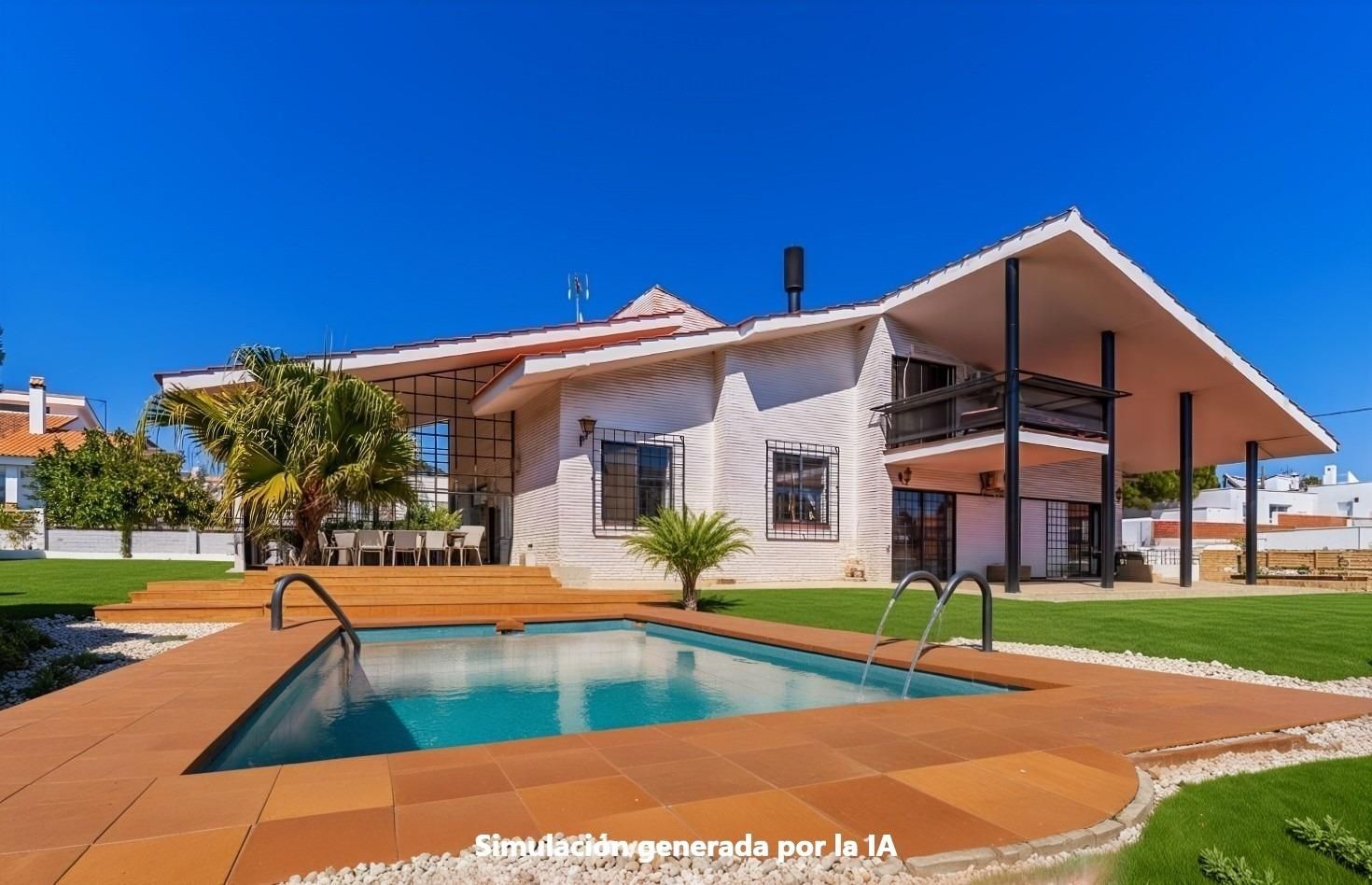 Vista exterior de Casa o xalet en venda en Palos de la Frontera amb Aire condicionat, Jardí privat i Terrassa