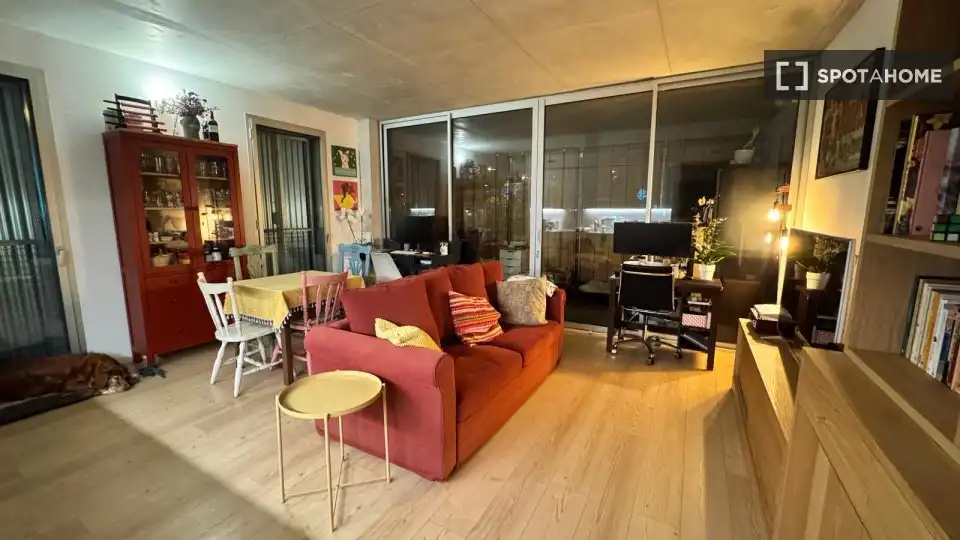 Sala d'estar de Pis per a compartir en Barcelona amb Aire condicionat, Terrassa i Moblat