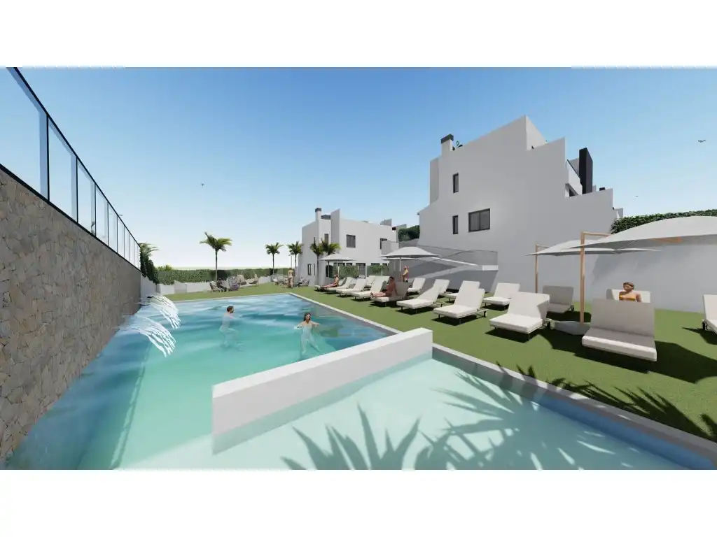Schwimmbecken von Einfamilien-Reihenhaus zum Verkauf in Cox mit Privatgarten und Schwimmbad