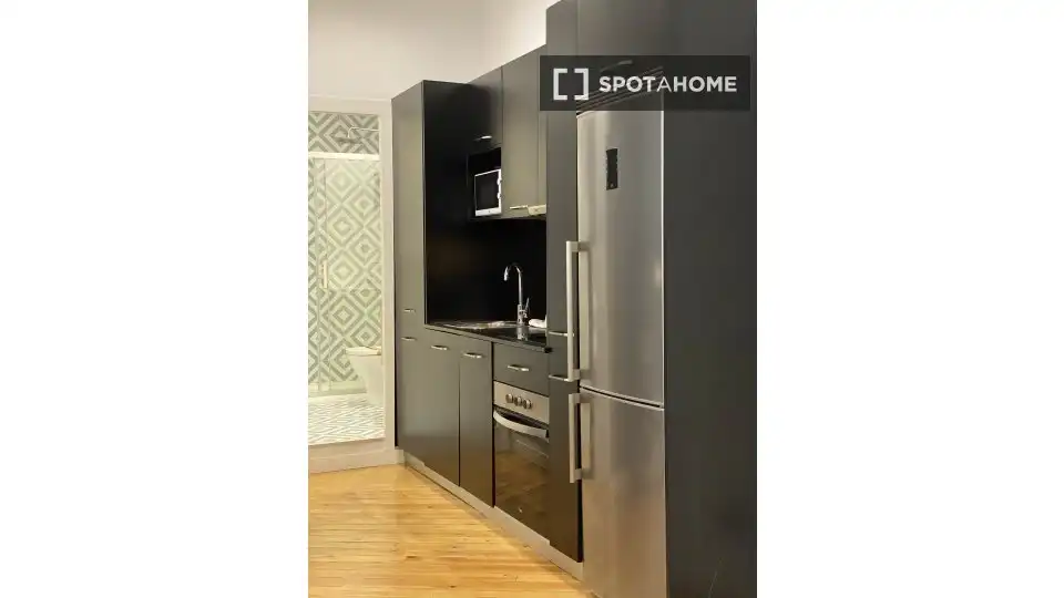 Cuina de Apartament per a compartir en Madrid amb Aire condicionat, Terrassa i Moblat