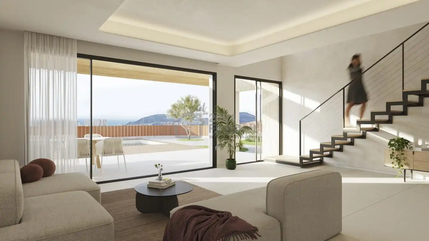 Sala de estar de Casa o chalet en venta en Finestrat con Aire acondicionado, Jardín privado y Terraza