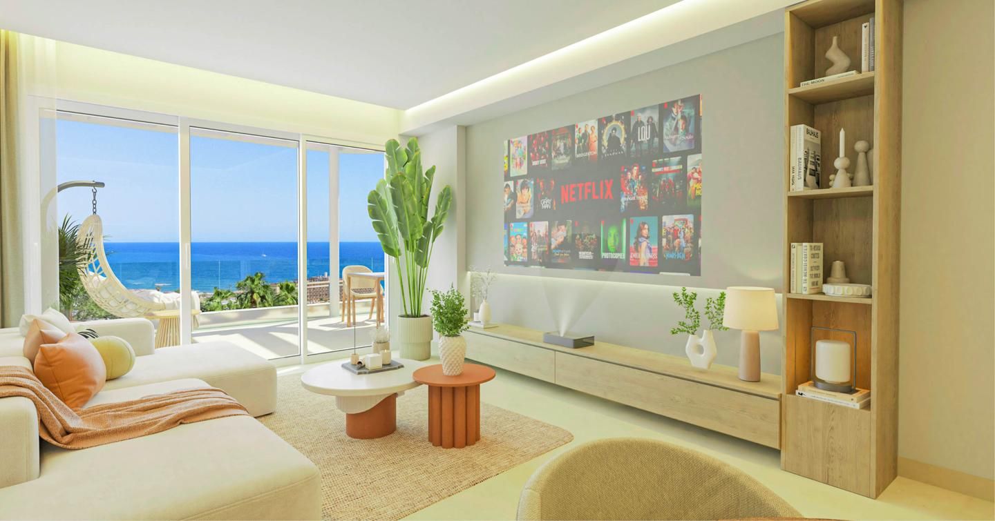 Sala d'estar de Apartament en venda en Mijas amb Aire condicionat, Calefacció i Jardí privat