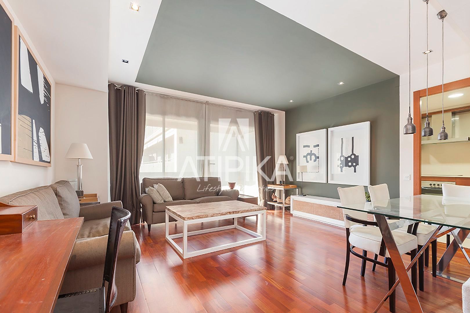 Living room of Flat to rent in  Barcelona Capital  with Air Conditioner, Parquet flooring and Terrace